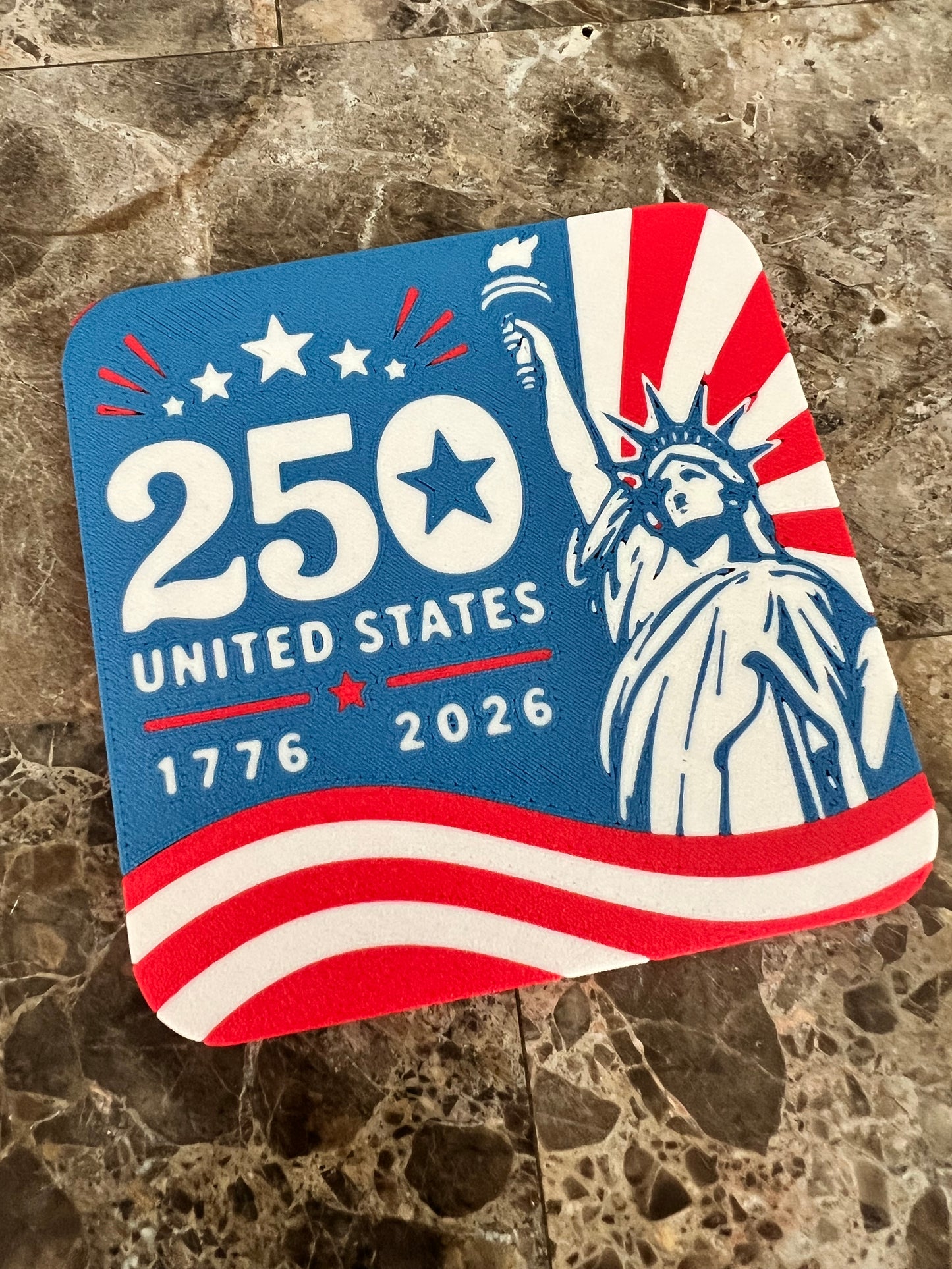 USA 250 Patriotic Coaster Set with Holder | America 250th Anniversary Drink Coasters (1776–2026)
